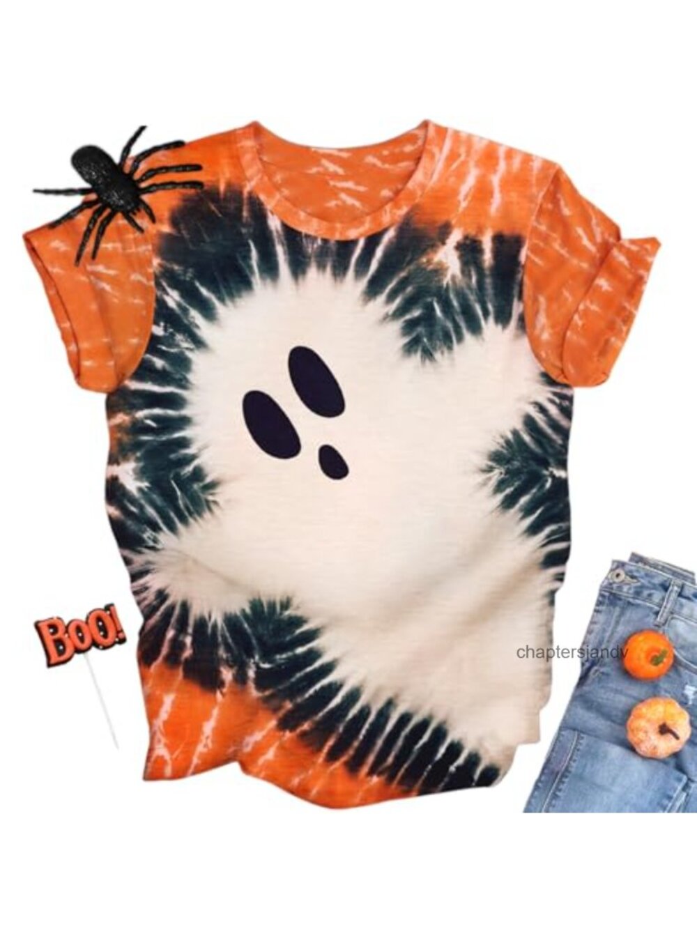 Women's Halloween Ghost Graphic Tee Short Sleeve Crewneck Rayon Blend Top